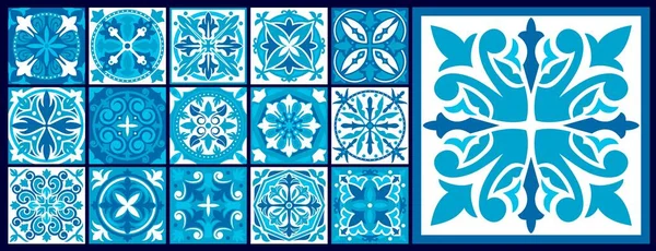 Moroccan Azulejo Tile Patterns Majolica Talavera Damask Ornament Mediterranean Ethnic — Stock Vector