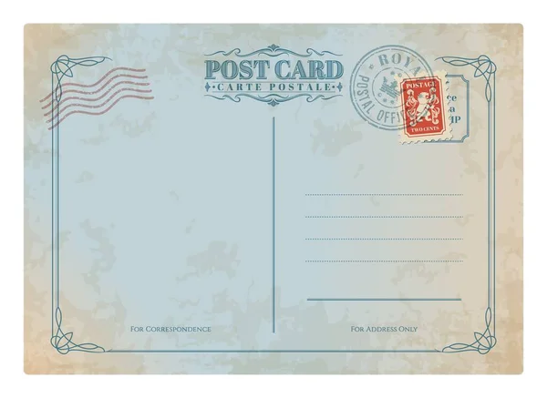 Carte Postale Antique Timbre Poste Rétro Sur Courrier Vintage Lettre — Image vectorielle