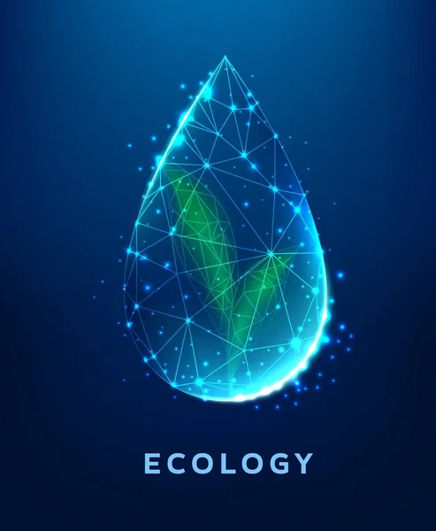 Waterdruppel Met Groene Plant Ecologie Achtergrond Schoon Milieu Landbouw Technologie — Stockvector