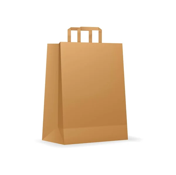 段ボールハンドルモックアップ付き紙ショッピングバッグ ショップパッケージ 段ボールの紙袋やブティックショッピングパケット現実的なベクトルデザインテンプレート 小売購入バッグで紙ハンドル3D Mokup — ストックベクタ