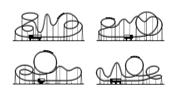 Roller Coaster Loop Rollercoaster Silhouette Amusement Park Funfair Entertainment Festival — Stock Vector
