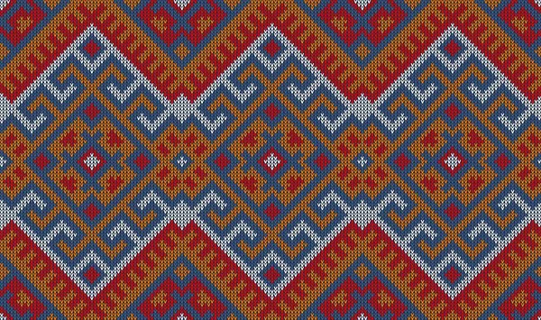 Padrão Tricô Asteca Fundo Motivo Étnico Tribal Têxtil Vetor Sem — Vetor de Stock