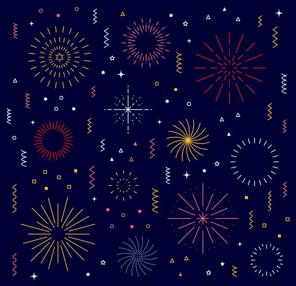 Outline Holiday Fireworks Birthday Anniversary Christmas Party Carnival Tin Line — Stock Vector