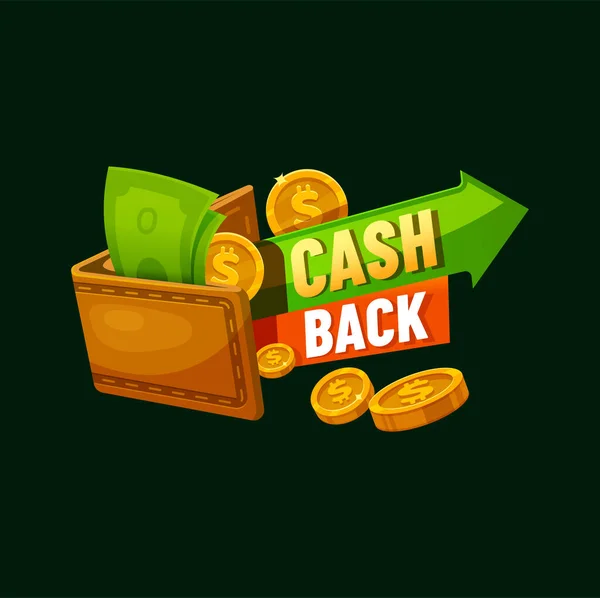 Wallet Money Dollars Coins Cashback Sign Vector Bonus Income Loyalty — Stock Vector