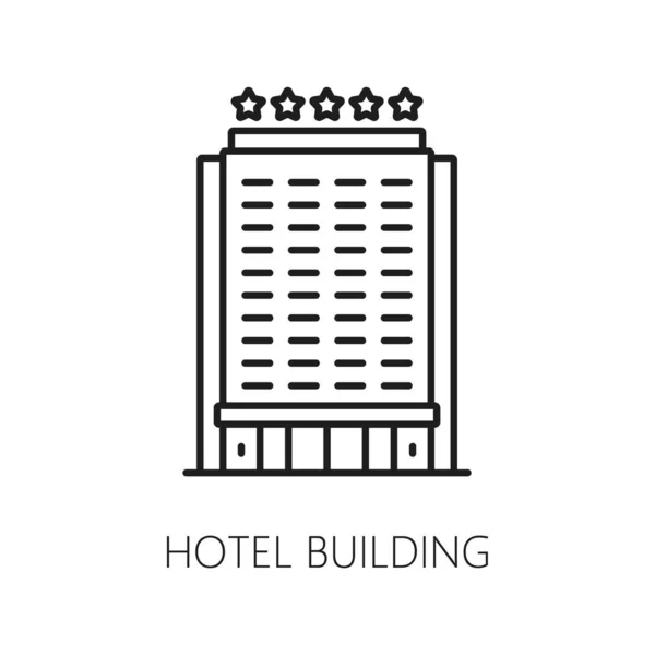Bâtiment Cinq Étoiles Hôtel Isolé Ligne Mince Icône Vecteur Ville — Image vectorielle