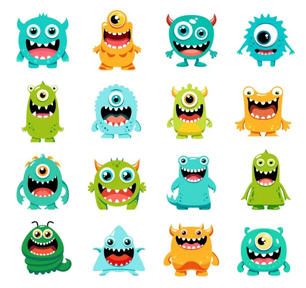 Personajes Monstruo Dibujos Animados Animales Alienígenas Divertidos Lindo Con Ojo — Vector de stock