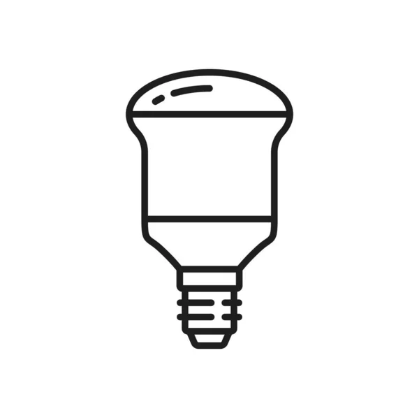 装饰灯泡和引导灯管图标 节能照明技术 现代Led灯或节能灯泡 带有E14插座轮廓矢量符号或线形象形图 — 图库矢量图片