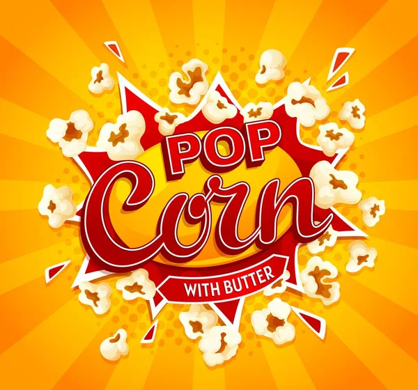 Kreslený Film Popcorn Praskl Výbuch Popcornu Vektorový Pop Art Komiks — Stockový vektor