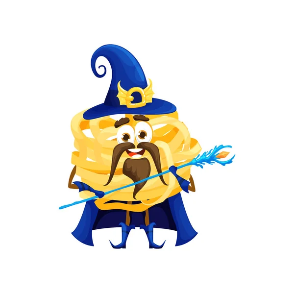 Cartoon Halloween Italian Pasta Wizard Character Isolated Vector Tagliatelle Personage — Stock Vector