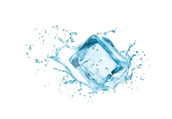 Cubo Gelo Com Salpicos Água Congelados Movimento Isolado Vetor Cristalino —  Vetores de Stock