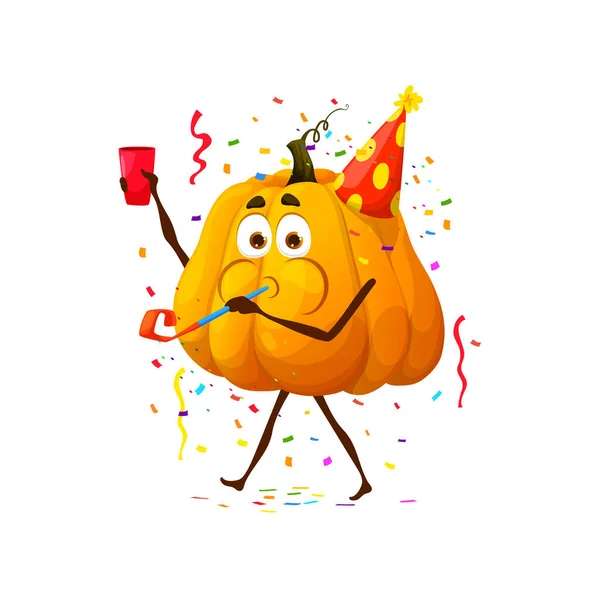 Cartone Animato Divertente Personaggio Vegetale Zucca Compleanno Festa Anniversario Festeggiamenti — Vettoriale Stock