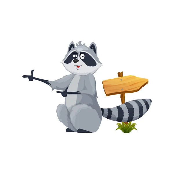 Cartoon Raccoon Character Road Sign Isolated Vector Racoon Wild Animal — Stock Vector