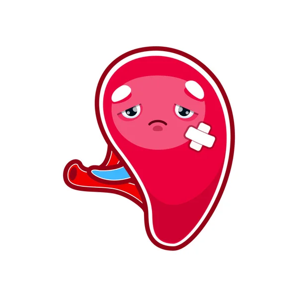 Cartoon Sick Spleen Character Injured Unhealthy Human Organ Isolated Vector — Stock Vector