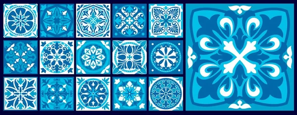 Moroccan Azulejo Tile Patterns Majolica Talavera Damask Ornament Vector Backgrounds — Stock Vector