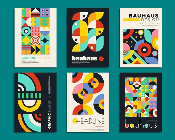 Bauhaus Posters Geometric Abstract Patterns Minimal Modern Covers Vector Templates — Stock Vector