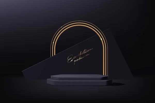 Черный Подиум Золотой Аркой Векторный Элегантный Изысканный Фон Мероприятий Речей — стоковый вектор