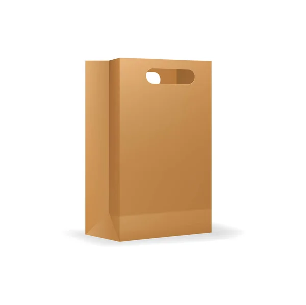 Papperspåse Med Handtag Vektor Mockup Handla Shoppingpaket Detaljhandel Kartong Paperbag — Stock vektor