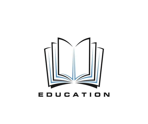 本のアイコン 図書館 ストア 辞書ベクトル記号を開きます 青のページと学校図書館読書室や書店のための知識や文学の黒のカバー隔離された兆候と本 — ストックベクタ