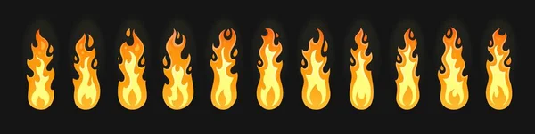 漫画火災炎スプライトアニメーション たき火やトーチ燃焼 ベクトルループ効果 アニメーション燃焼火災 ゲームのためのスプライトシートフレーム キャンドル火災や火球やキャンプファイヤーや暖炉炎のアニメーション — ストックベクタ