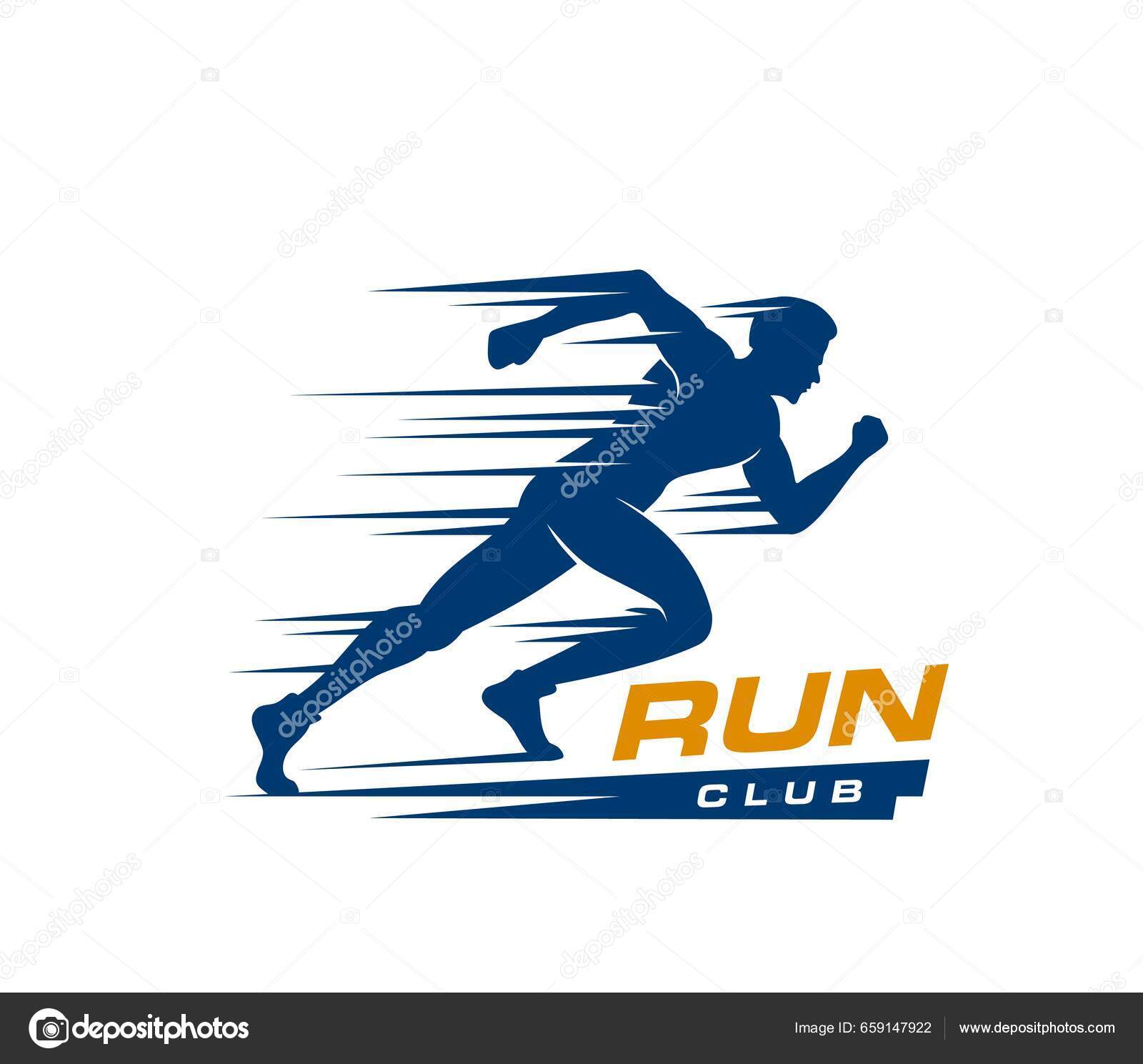 Marathon Run Sport Icon Runner Athlete Vector Silhouette Running Man ...