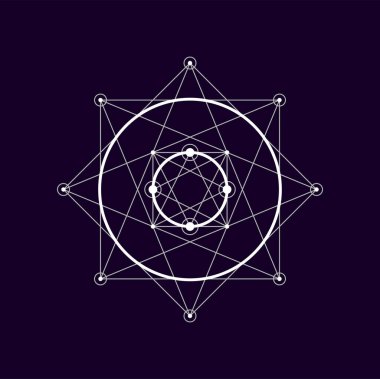 Aztek masonik sembolü, geometrik boho dövme elementi, kutsal sihirli şekil çizgisi sanatı. Vektör simya kutsal işareti, bohem şekilli kabile dekorasyonu.