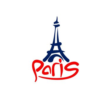 Paris Eyfel Kulesi ikonu, Fransa 'nın vektör seyahat simgesi. Paris şehir demir heykeli Eyfel Kulesi 'nin mavi ve kırmızı silueti. Aşk şehri turu ve Fransa mimarisi ile romantik gezi tabelası.