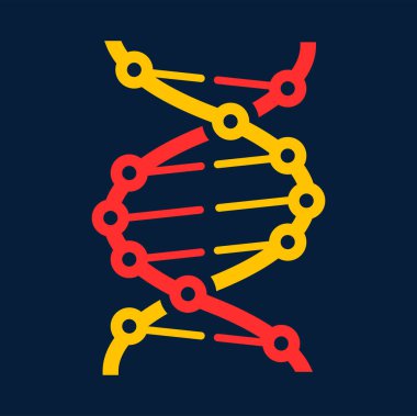 DNA molekülü kıvrılmış spiral karikatür DNA sarmalı, genetik kod. Kromozom hücrelerinin vektör biyoteknoloji formüllü sarmal yapısı. İnsan genleri değişebilir