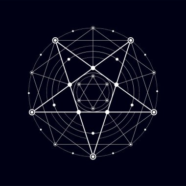 Masonik Aztek mistik pentagram kutsal geometri şekli. Vektör kabile büyüsü boho dövme tasarımı, simya kutsal işareti, meditasyon amblemi.