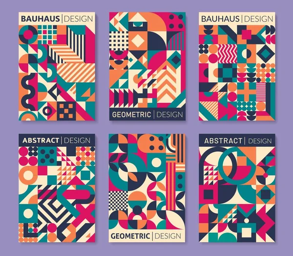 Geometric Bauhaus Posters Abstract Patterns Vector Backgrounds Simple Geometric Shapes — Stock Vector