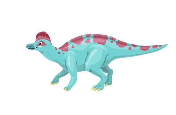 漫画のコリソサウルスの恐竜のキャラクター 白亜紀の北アメリカに住んでいた孤立したベクトルダック請求の草食性ディノ 野生動物の紋章と長い尾を持つ古代の動物 — ストックベクタ
