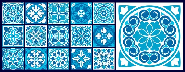 モロッコのAzulejoパターン マヨリカタイルまたはTalaveraとDamaskベクトルの装飾 花のモザイク装飾 地中海の陶器やモロッコのパターンを持つポルトガルのAzulejoタイルパターンの背景 — ストックベクタ