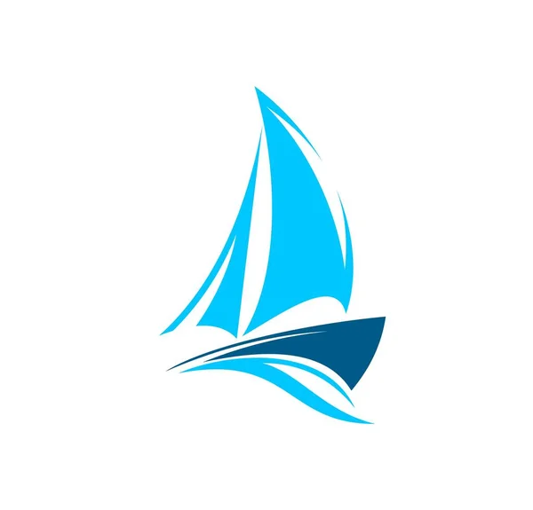 游艇俱乐部的图标 海上旅行社 度假海上旅行社或水上运输公司简单的矢量符号 划艇运动俱乐部或帆船比赛中简约主义的标志或在海浪上与帆船签署的标志 — 图库矢量图片
