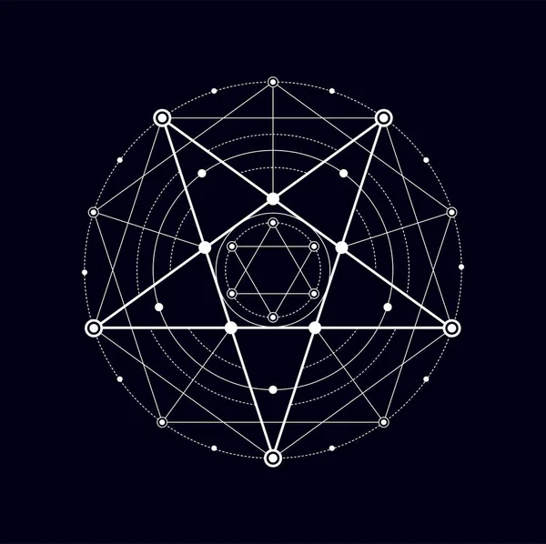 Masonic Aztec Mystic Pentagram Bentuk Geometri Suci Desain Tato Boho - Stok Vektor