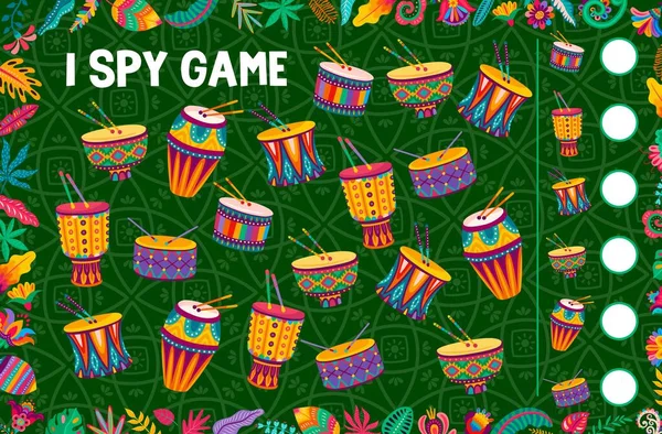 Espio Contagem Planilhas Jogos Tambores Africanos Brasileiros Crianças Vetor Enigma —  Vetores de Stock