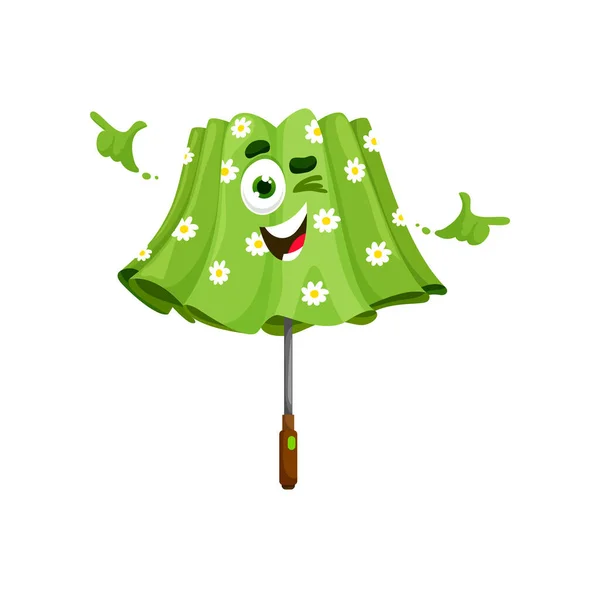 Cartoon Groene Paraplu Karakter Schattige Gevouwen Parasol Emoji Met Glimlachend — Stockvector