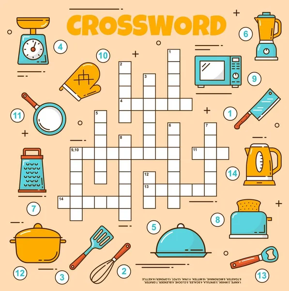 Kitchenware Utensil Crossword Grid Worksheet Find Word Quiz Game Vector — Stock Vector