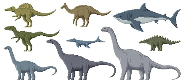 Piksel Dinozor Karakterleri Bit Pikselli Oyun Dinozorları Kotasaurus Lexovisaurus Aragosaurus — Stok Vektör