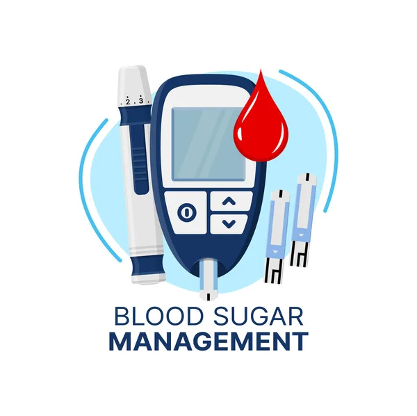 Ikona Zarządzania Cukrem Krwi Wektorowej Opieki Cukrzycy Paski Testowe Poziomu — Wektor stockowy