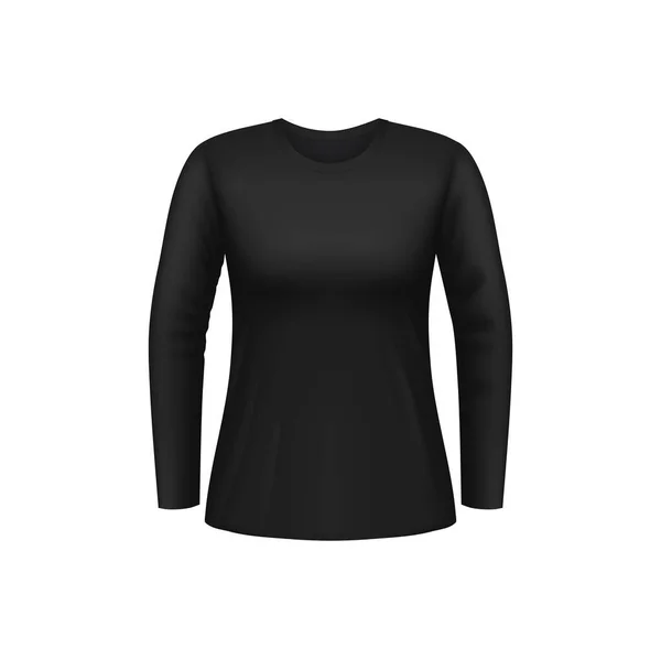 ブラックの女性の長袖シャツは 毎日の着用やドレッシングに最適なスタイリッシュで快適なデザインを特徴とする隔離された3Dベクトルモックアップ 現実的な綿の女性の服のテンプレートフロントビュー — ストックベクタ