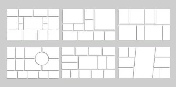 照片马赛克拼贴 活动板模板 摄影相册框架矢量模型 画廊显示或展示 图片拼贴或构图空白白页模板 — 图库矢量图片