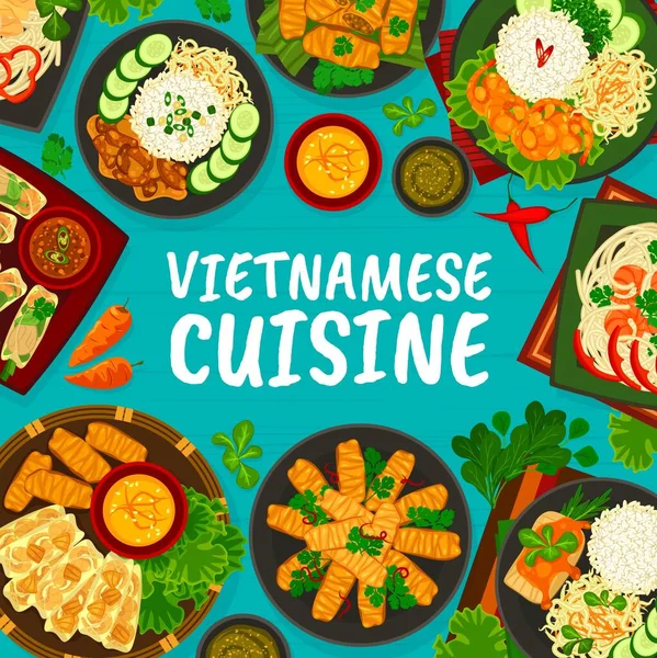 Βιετναμέζικη Κουζίνα Εστιατόριο Πρότυπο Μενού Ψάρι Σάλτσα Ντομάτας Ρύζι Γαρίδες — Διανυσματικό Αρχείο