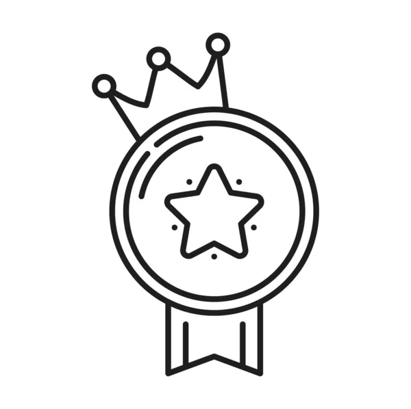 Médaille Gagnante Surmontée Signe Couronne Icône Contour Étoile Rang Réalisation — Image vectorielle