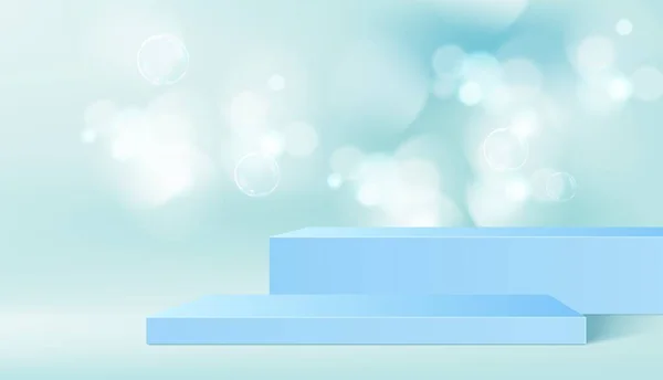 Blaues Podium Mit Bokeh Und Seifenblasen Hintergrund Vektor Produktdisplay Plattform — Stockvektor