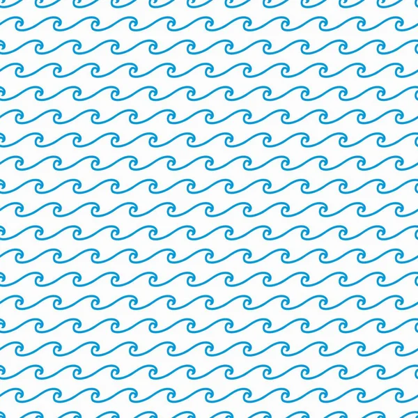 海と海の青い波のシームレスなパターン テキスタイル 包装紙やファブリックの装飾のための航海シンプルなスタイルのベクトル創造的なデザイン 水平河川流線 波状の装飾を繰り返し — ストックベクタ