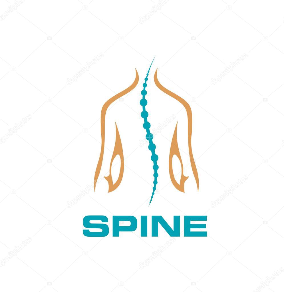 Spine chiropractic icon, physiotherapy of back pain and body health, vector symbol. Spine healthcare icon of osteopathic and orthopedic rehabilitation clinic or chiropractic medical center sign