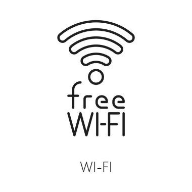 Ücretsiz kablosuz otel servisi ince çizgi simgesi. Vektör kablosuz internet bağlantısı, iyi yönlendirici sinyali olan sıcak nokta, kablosuz bağlantı.