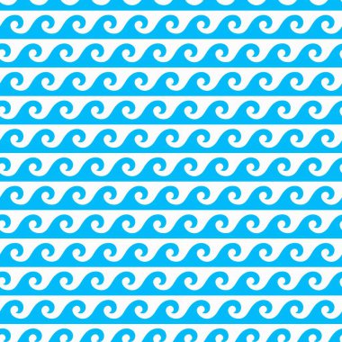 Deniz ve okyanus dalgaları pürüzsüz desen oluşturuyor. Kağıt kaplama kağıdı denizcilik ya da su baskısı, kumaş vektör dalgalı fon veya tekstil dikişsiz arkaplan, mavi su kıvrımlı dalgalı duvar kağıdı yaz deseni