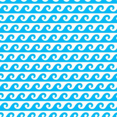 Sea and ocean surf waves seamless pattern. Wrapping paper maritime or aquatic print, fabric vector wavy backdrop or textile seamless background, wallpaper summer pattern with blue water curly waves clipart