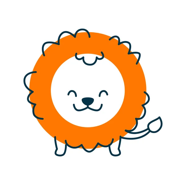ライオンの漫画のベクトル動物 円の数学の形 かわいいジャングルの生き物 就学前と幼稚園の基本的な形状漫画のキャラクター — ストックベクタ