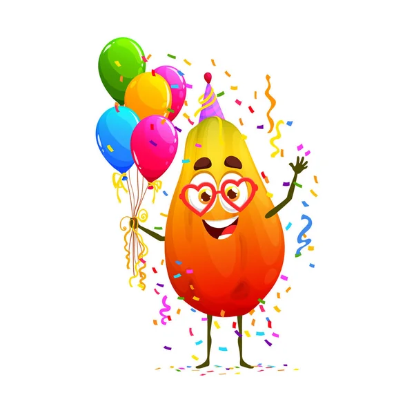 Desenhos Animados Engraçado Caráter Frutas Mamão Aniversário Festa Aniversário Férias — Vetor de Stock